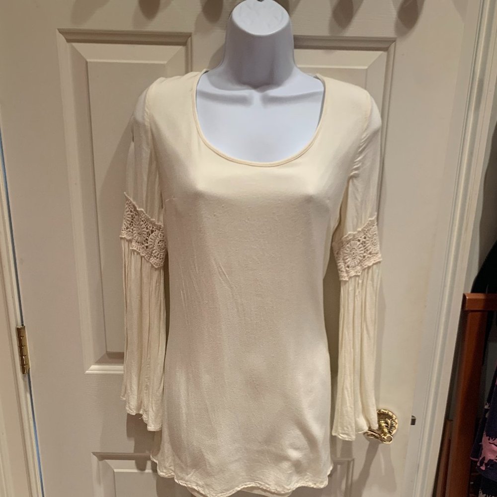 Bohemian White Flowy Mini Dress, Size Medium